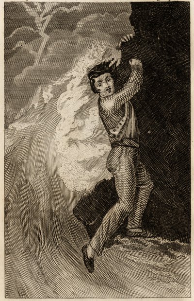 The shipwreck of Robinson Crusoe, engraving in 