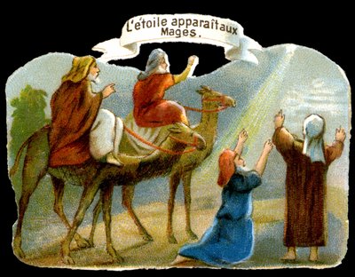 The star appearing to the Magi to guide them to Christ. 19th century chromolithography by Unknown artist