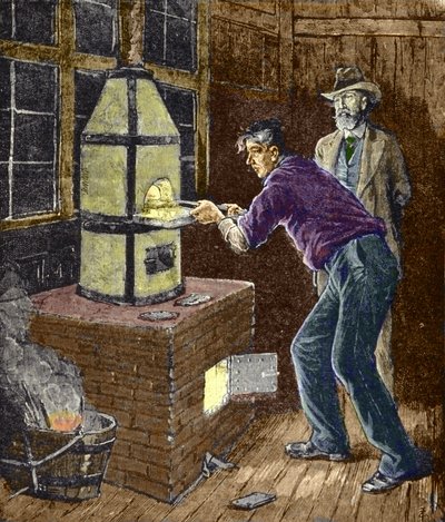 Thomas Edison experiments around 1879 with carbon paper for the incandescent lamp by Unknown artist