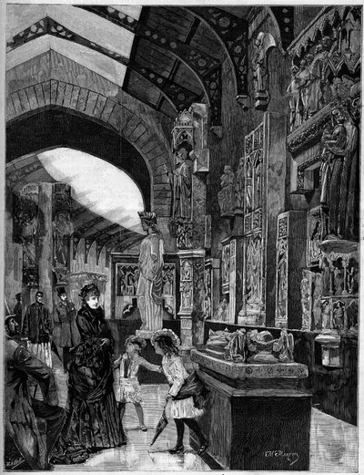 View of the Museum of Comparative Architecture, at the Palais du Trocadero in Paris in 1882. Engraving in 