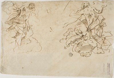 Two Figures in Clouds by Unknown Italian