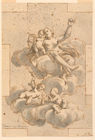Drawing, Design for a Ceiling Painting, Venus, Cupid, and Putti, 1700–29 by Unknown artistUnknown artist