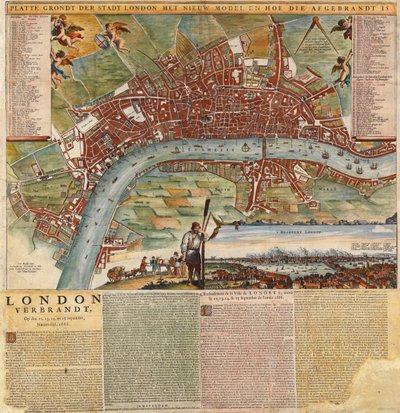 A Dutch Map Showing Areas Devastated by the Great Fire of London by Unknown artist