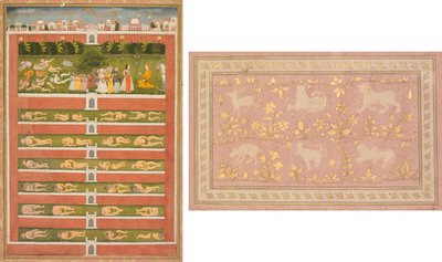 A Princess and Demons before a Nobleman: A Leaf from a Poetical Romance Relating to Shah Alam I (recto); Stenciled Scenes of Lion and Gazelle (verso) by Unknown artist