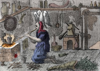 A Witch in Her Laboratory Preparing a Magic Potion by Unknown artist