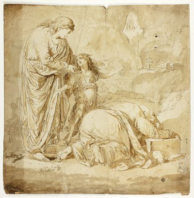 Biblical Scene with Two Women and Child in Foreground by Unknown artist