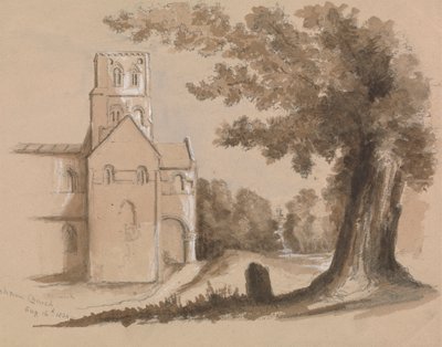 Church with Tree and Tombstone in the Foreground by Unknown artist