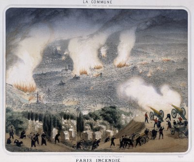 Commune of Paris: Paris fire. Communards firing cannons towards Paris. 1871 by Unknown artist