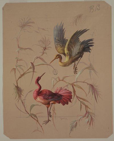Design for Wallpaper and Textile: Flowers and Birds by Unknown artist