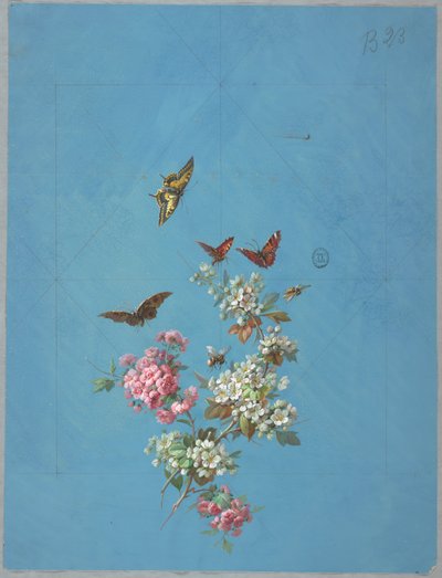 Design for Wallpaper and Textiles: Flowers and Butterflies by Unknown artist