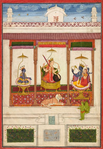 Devi with Krishna and Vishnu in a Palace by Unknown artist