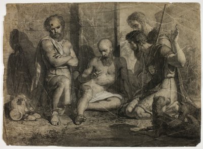 Diogenes Asking Alexander the Great to Step Aside; Striding Academic Male Nude by Unknown artist