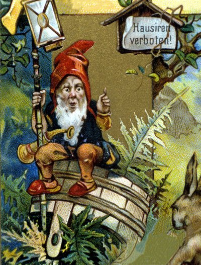 Dwarf or farfadet with lantern. 19th century chromolithography. by Unknown artist