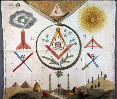 Masonic emblems on an apron of a mason of the order of the French rite dating from the 18th or 19th century. Archivio di Stato of Milan by Unknown artist