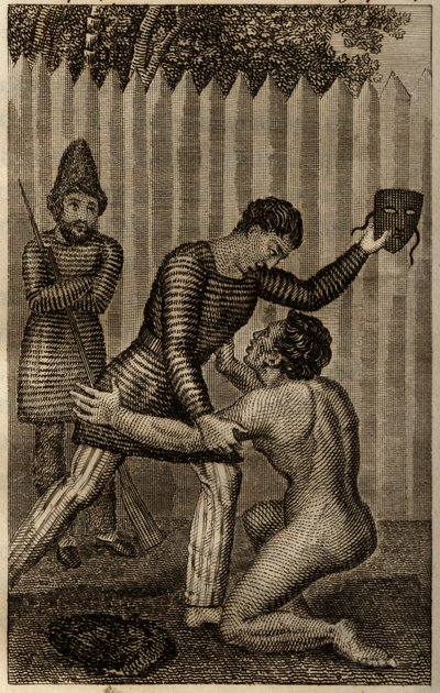 Friday is Thrown into the Arms of Robinson Crusoe (Engraving in 