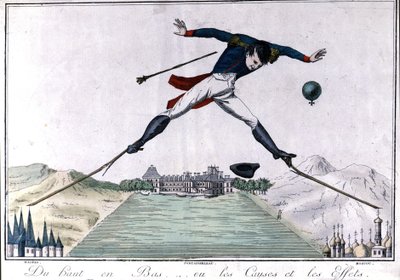 From top to bottom... or causes and effects. Cartoon on the abdication of Napoleon I to Fontainebleau after the Spanish War and the Russian retreat. 1814. Milan by Unknown artist