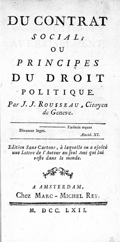Frontispiece of the Social Contract or Principles of Political Law by Jean Jacques Rousseau, printed in Amsterdam in 1762 by Unknown artist