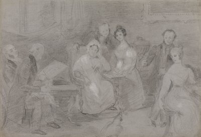 Group of Figures, with a Man Painting in Watercolors and a Girl Handing Cups of Tea by Unknown artist