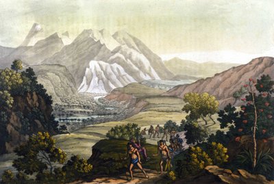 Humboldt and Bonpland Cross the Mountain of Quindiu on Carrier Chairs. From the Trip to the Andes by Alexander Von Humboldt by Unknown artist