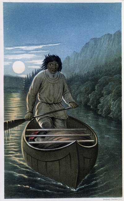 Indian Canoeing on a Full Moon Night - in Exploration of the Labrador Peninsula, by Hind by Unknown artist