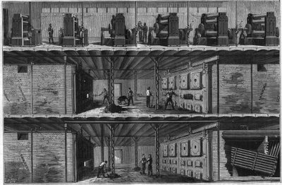 Installation of Boilers and Steam Dynamos at the Central Electric Distribution Station (Edison System) in New York in 1884 by Unknown artist