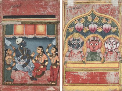 Krishna with Radha and Two Attendants (recto); Jagannath, Subhadra and Balarama in an Arch (verso) by Unknown artist