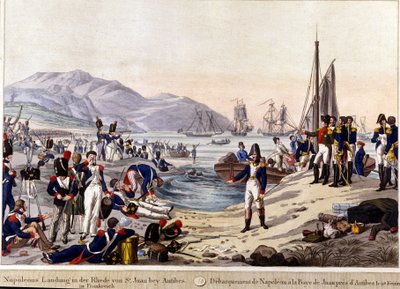 Landing of Napoleon I in Antibes in 1815. 19th century engraving by Unknown artist