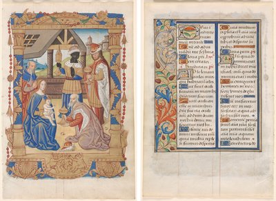 Leaf from a Book of Hours: Adoration of the Magi (recto) and Text with Illustrated Border (verso) (3 of 3 Excised Leaves) by Unknown artist