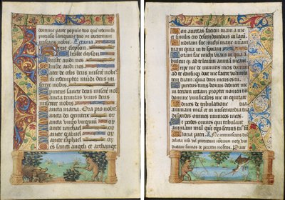 Leaf from a Book of Hours: Ape Hunting Wild Boars (recto) and Ape Fishing (verso) by Unknown artist