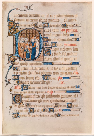 Leaf from a Book of Hours with a Historiated Initial D Depicting Christ Before Pilate by Unknown artist