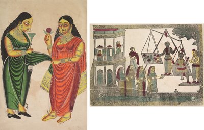 Maid Bringing a Hookah to a Lady (recto); Krishna Weighted against Precious Objects (verso) by Unknown artist