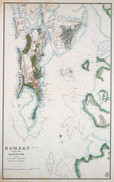 Map of Bombay with the harbour and country adjacent, also shown Arabian Sea and Persian Gulf by Unknown artist