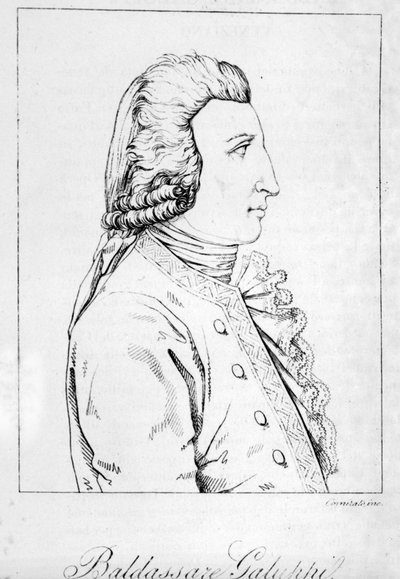 Portrait of Baldassare Galuppi, Italian composer. Venetian engraving of the late 18th century by Unknown artist