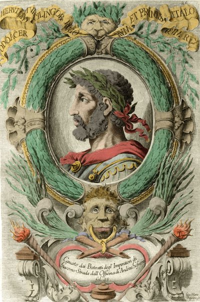 Portrait of Odoacer (Odovacar), leader of the Herules allied to the Huns and minister of Attila (435-493). Engraving of the 18th century by Unknown artist