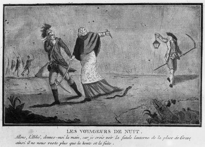 Privileges: Night travelers, an abbe and a nobleman fleeing by night - 1790, Musee Carnavalet. by Unknown artist