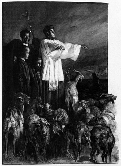Religious rites: Ceremony of exorcism in the city square during the night of Ascension. Sicily engraving of the 19th century by Unknown artist