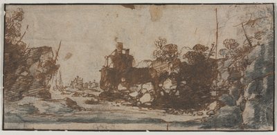 Rocky Inlet with Boats and Buildings by Unknown artist
