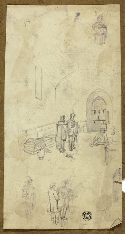 Scene in Prison Cell with Sketches of Other Figures by Unknown artist