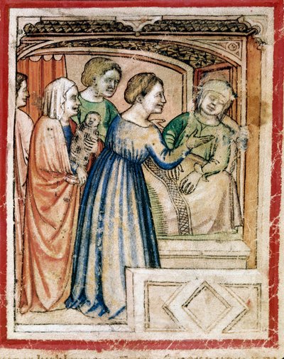 The Death of Rachel (Miniature from Codex 212 or Bible of Padua, 1390-1400) by Unknown artist