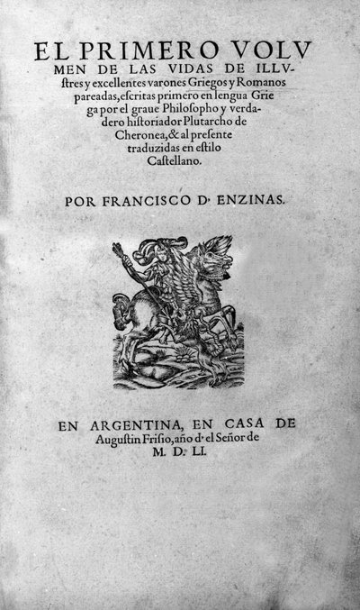 The lives of illustrious men. Frontispiece of Plutarch di Cheronee