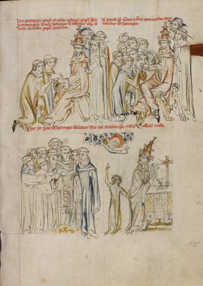 Two Clerics Requesting the Canonization of Saint Hedwig before Pope Urban IV; Pope Clement Requesting Saint Hedwig