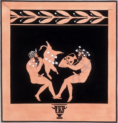 Two Fauns Eating and Drinking Wine - Paintings of Ancient Vases, Commonly Referred to as Etruscan, Drawn from Various Collections and Engraved by A. Clener, Accompanied by Explanations by A.L. Millen. By Dubois-Maisonneuve. Library of Maisons Alfort, Veter by Unknown artist