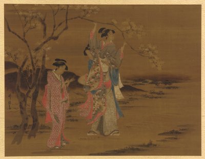 Two Girls and a Man Under a Cherry Tree by Unknown artist