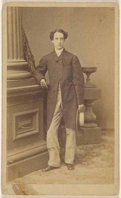 Unidentified man wearing gloves, holding a straw hat in his left hand, standing by Unknown artist