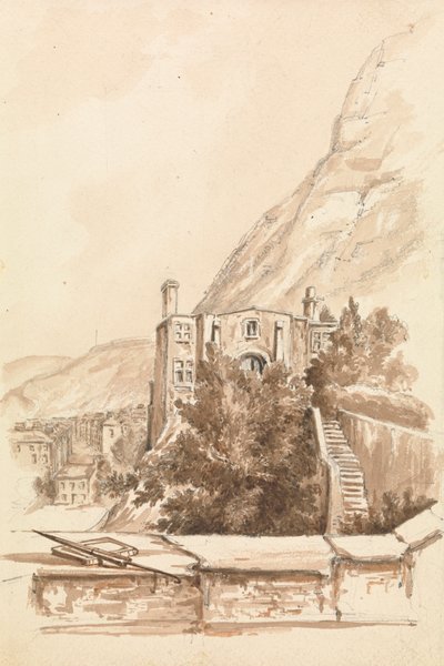View of a Town with Cliffs in the Background by Unknown artist