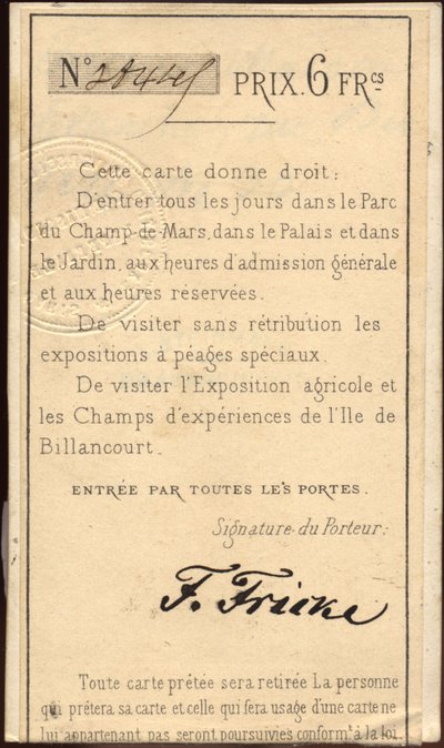 Personal Ticket for the Exposition Universelle of 1868 by Unknown photographer