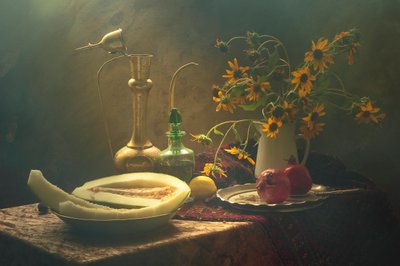Moody Flowers and Fruit by UstinaGreen