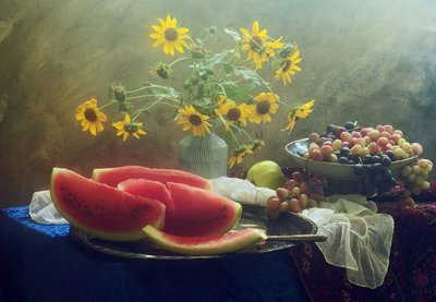 Sunflowers And Summer Fruit by UstinaGreen