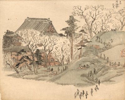 Cherry Blossom Viewing at the Temple on Mt. Suribachi after a Design in Volume 5 of Picture Book of the Souvenirs of Edo by Utagawa Hiroshige