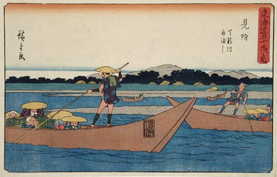 Mitsuke: Ferry Crossing the Tenryū River by Utagawa Hiroshige